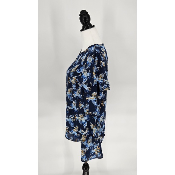 Finn & Grace Blue Sparrow Ruffle Blouse Womens M Whimsical Boho CottageCore - Picture 3 of 9